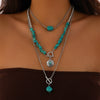 Alloy Vintage Imitation Turquoise Cow Head Beaded Clavicle Necklace With Geometric And Animal Patterns Electroplated