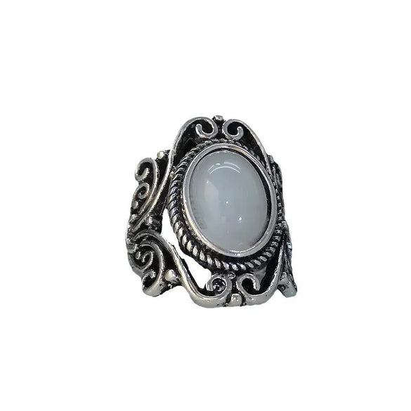 Alloy Vintage Inlay Imitation Moonstone Women's Ring Geometric Hollow Carved Electroplated