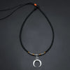 Alloy Vintage Necklace With Crescent Pendant Geometric Pattern Electroplated Beaded Woven Rope Sweater Chain Unisex