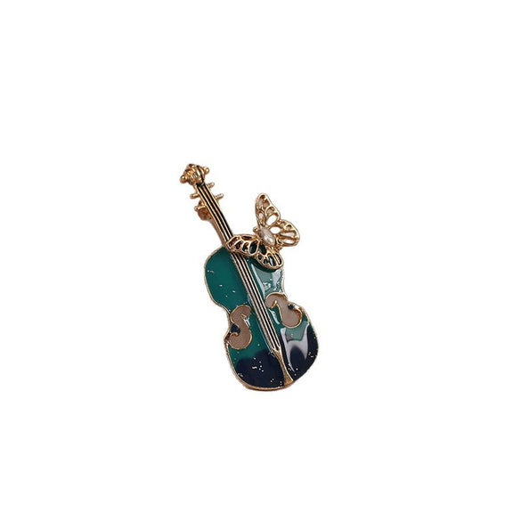 Alloy Violin Shaped Brooch For Women With Electroplating And Minimalist Style