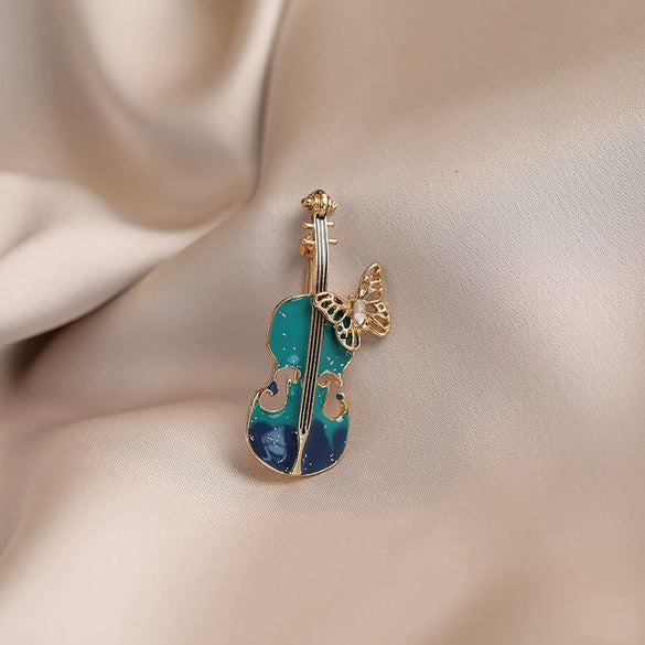 Alloy Violin Shaped Brooch For Women With Electroplating And Minimalist Style