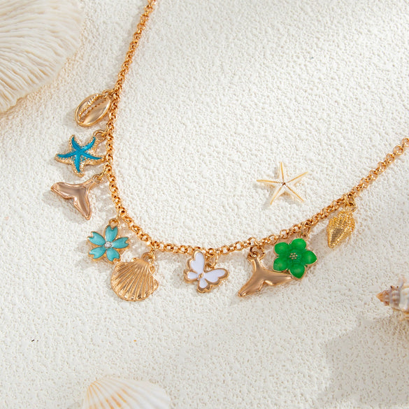 Alloy Waist Chain Bohemian Style Oil Drop Small Flower Starfish Scallop Shell Fish Tail