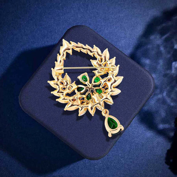 Alloy Water Drop Tassel Hollow Flower Brooch With Electroplating For Women