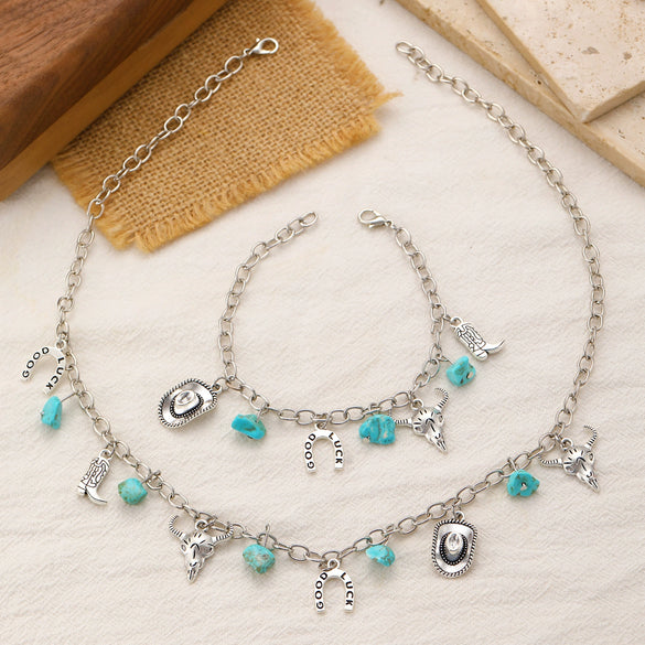 Alloy Western Cowboy Style Jewelry With Bull Head Horseshoe Hat Pattern And Electroplating