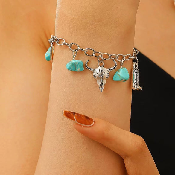 Alloy Western Cowboy Style Jewelry With Bull Head Horseshoe Hat Pattern And Electroplating