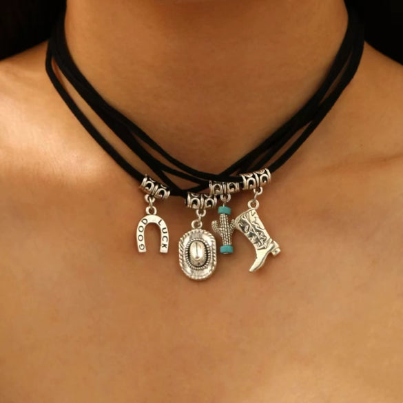 Alloy Western Cowboy Style Jewelry With Bull Head Horseshoe Hat Pattern And Electroplating
