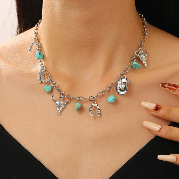 Alloy Western Cowboy Style Jewelry With Bull Head Horseshoe Hat Pattern And Electroplating