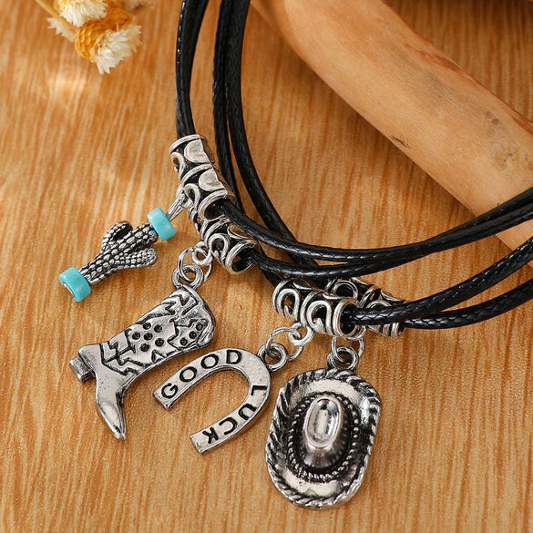 Alloy Western Cowboy Style Jewelry With Bull Head Horseshoe Hat Pattern And Electroplating