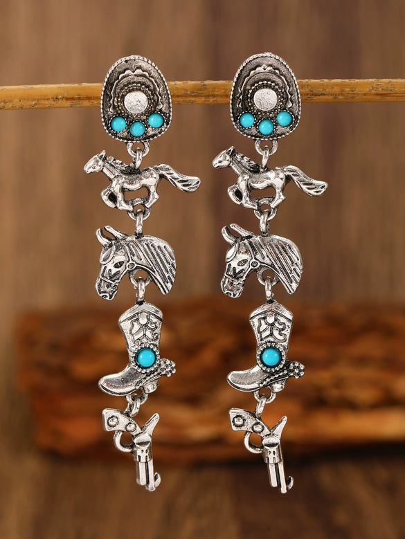 Alloy Western Cowboy Style Jewelry With Bull Head Horseshoe Hat Pattern And Electroplating