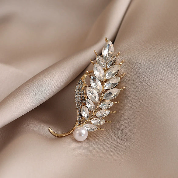 Alloy Wheat Ear Flower Brooch For Women Electroplated Highend Light Luxury Minimalist Coat Accessory