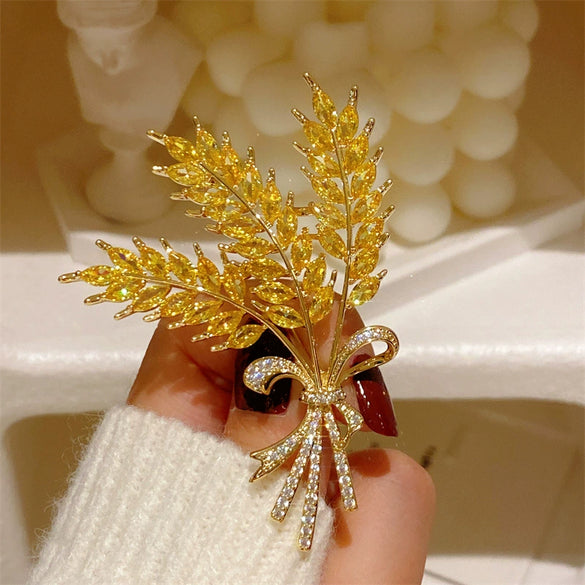 Alloy Wheat Ear Flower Brooch For Women With Electroplating Treatment