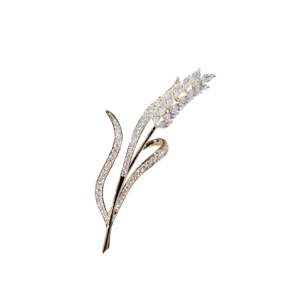 Alloy Wheat Ear Imitation Crystal Brooch Electroplated Women's Fashion Accessory