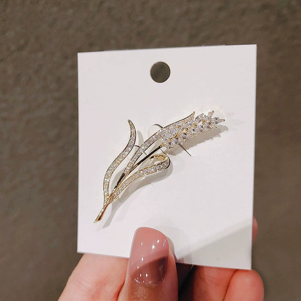 Alloy Wheat Ear Imitation Crystal Brooch Electroplated Women's Fashion Accessory