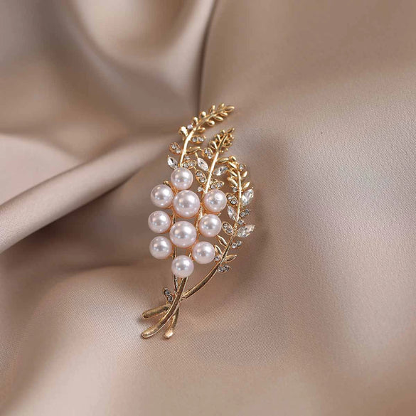 Alloy Wheat Pearl Flower Brooch For Women Electroplated Minimalist Style Suit Accessories