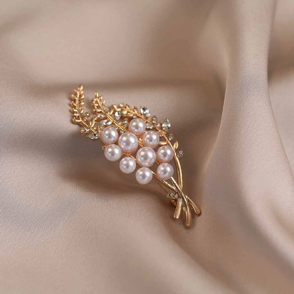 Alloy Wheat Pearl Flower Brooch For Women Electroplated Minimalist Style Suit Accessories