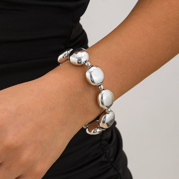 Alloy Wide Geometric Beaded Bracelet With Electroplating Treatment Irregular Baroque Style For Female