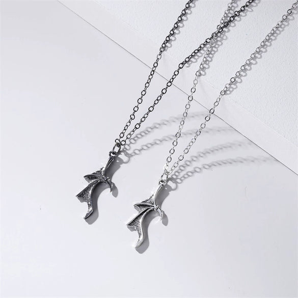 Alloy Wings Heart Shape Necklace Gothic Vintage Electroplating Cross Chain Women's