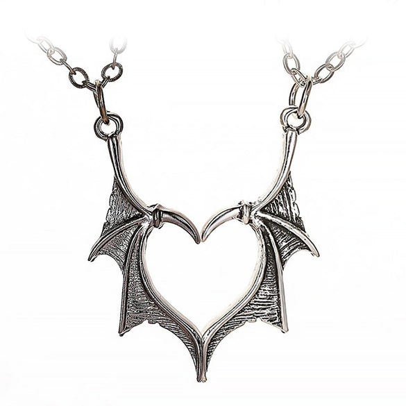 Alloy Wings Heart Shape Necklace Gothic Vintage Electroplating Cross Chain Women's