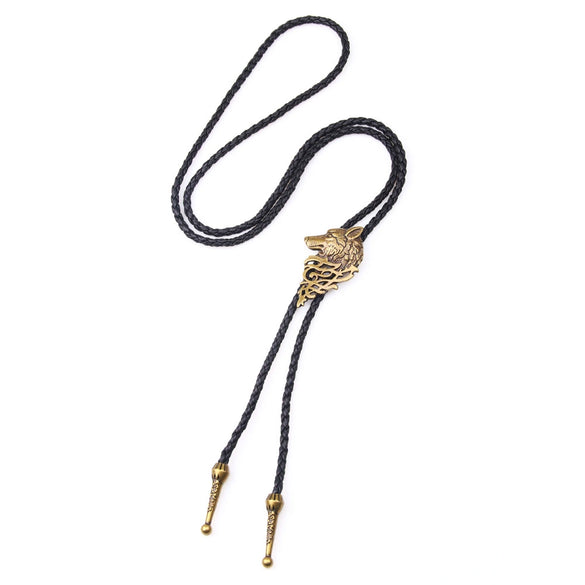 Alloy Wolf Head Pendant Necklace With Wax Rope Chain Electroplated Unisex Vintage Style