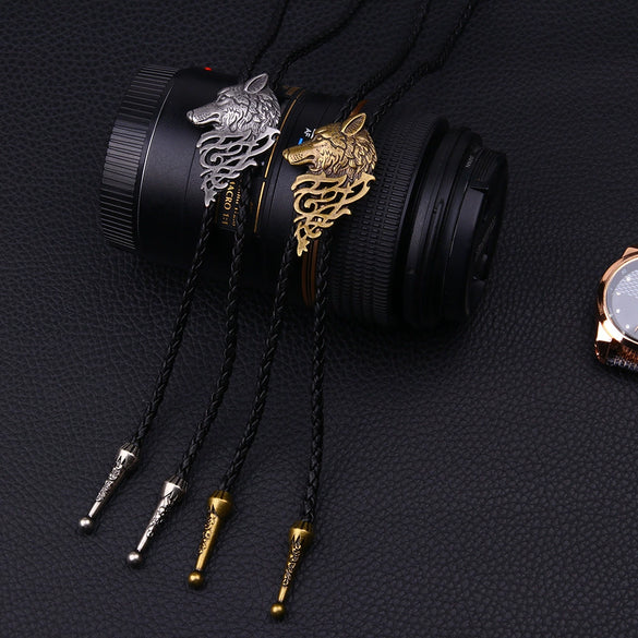 Alloy Wolf Head Pendant Necklace With Wax Rope Chain Electroplated Unisex Vintage Style