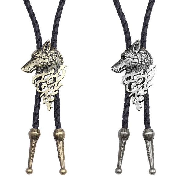 Alloy Wolf Head Pendant Necklace With Wax Rope Chain Electroplated Unisex Vintage Style