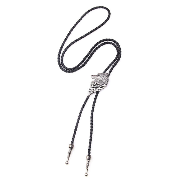 Alloy Wolf Head Pendant Necklace With Wax Rope Chain Electroplated Unisex Vintage Style