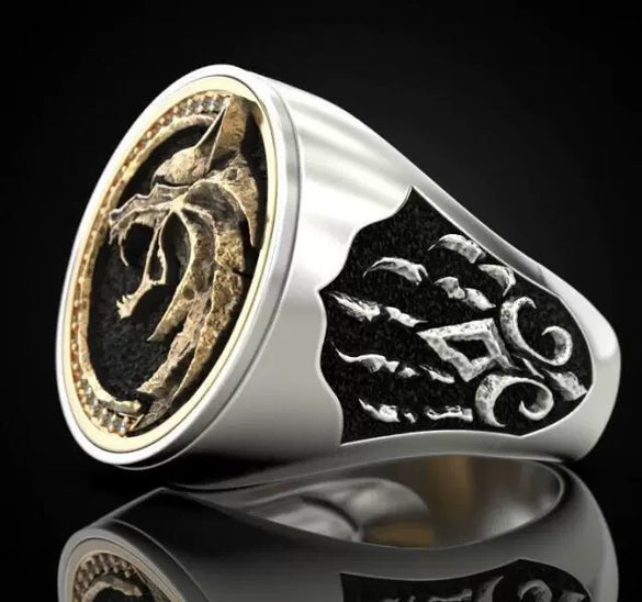 Alloy Wolf Head Ring With Animal Pattern Electroplating Style For Men