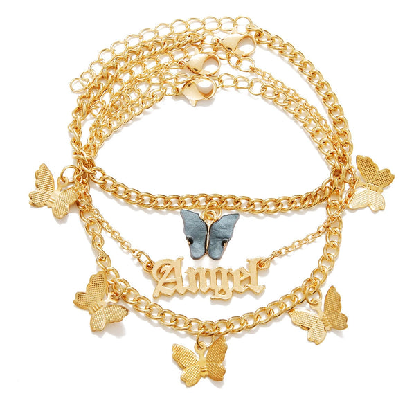 Alloy Women's Angel Butterfly Bow Anklet Multi Layer Pendant Foot Ornaments