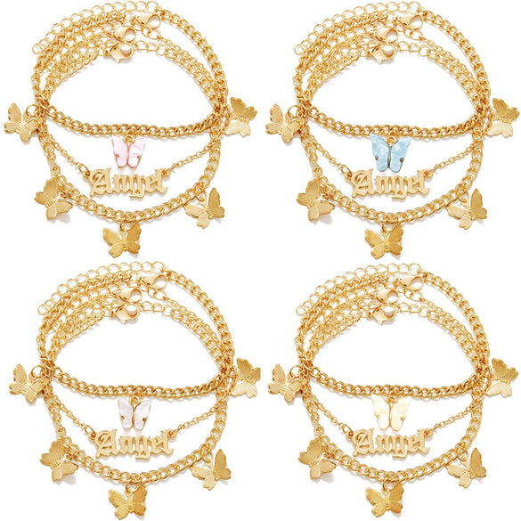Alloy Women's Angel Butterfly Bow Anklet Multi Layer Pendant Foot Ornaments