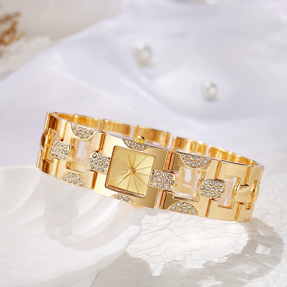 Alloy Women's Bracelet Watch Retro Style Square Strip Nailed Diamond Steel Band
