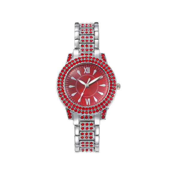 Alloy Women's Casual Allmatch Watch With Roman Pattern And Diamondencrusted Round Dial