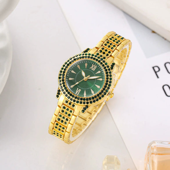 Alloy Women's Casual Allmatch Watch With Roman Pattern And Diamondencrusted Round Dial