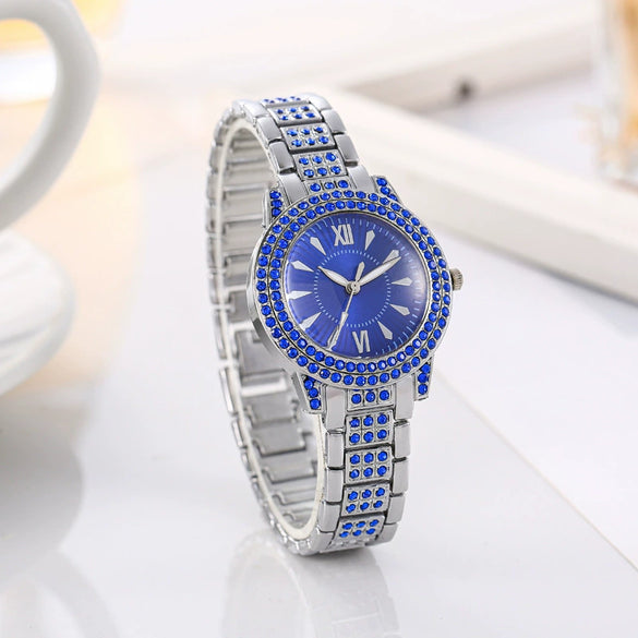 Alloy Women's Casual Allmatch Watch With Roman Pattern And Diamondencrusted Round Dial
