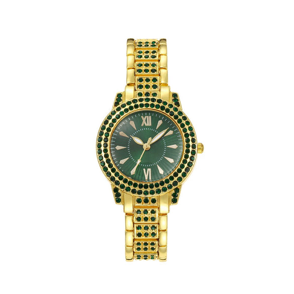 Alloy Women's Casual Allmatch Watch With Roman Pattern And Diamondencrusted Round Dial