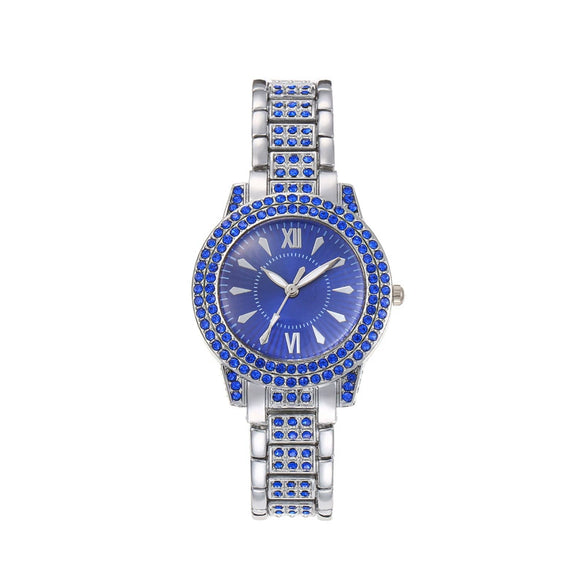 Alloy Women's Casual Allmatch Watch With Roman Pattern And Diamondencrusted Round Dial