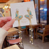 Alloy Women's Elegant Butterfly And Pearl Tassel Earrings With Animal And Zodiac Pattern