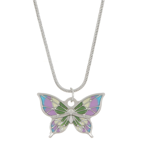 Alloy Women's Fantasy Rainbow Butterfly Pendant Necklace With Dripping Oil Design And Animal Pattern