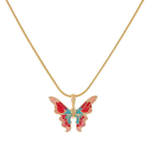 Alloy Women's Fantasy Rainbow Butterfly Pendant Necklace With Dripping Oil Design And Animal Pattern