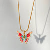 Alloy Women's Fantasy Rainbow Butterfly Pendant Necklace With Dripping Oil Design And Animal Pattern