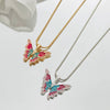 Alloy Women's Fantasy Rainbow Butterfly Pendant Necklace With Dripping Oil Design And Animal Pattern