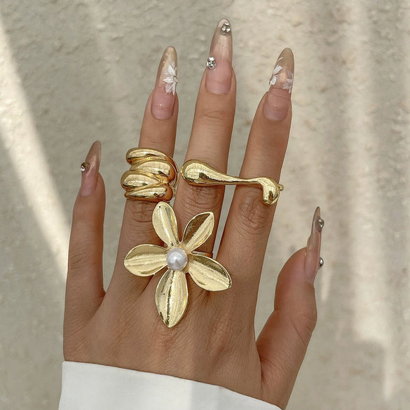 Alloy Women's Fashion Ring With Bow And Geometric Pattern Irregular Water Drop Shape Electroplated