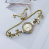 Alloy Women's Fashionable Round Dial Pointer Watch With Petal Leaves Butterfly Design