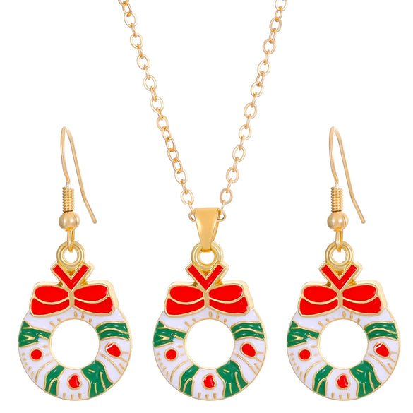 Alloy Women's Festival Elements Geometric Christmas Tree Elk Snowman Necklace Earrings Set With Electroplating