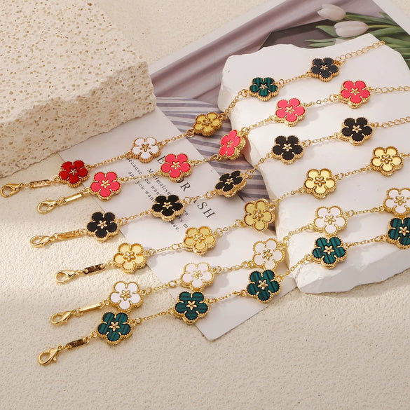 Alloy Women's Geometric Five Gold Flower Four Leaf Clover Electroplated Bracelet