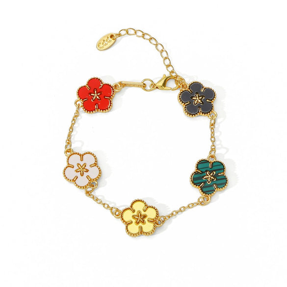 Alloy Women's Geometric Five Gold Flower Four Leaf Clover Electroplated Bracelet