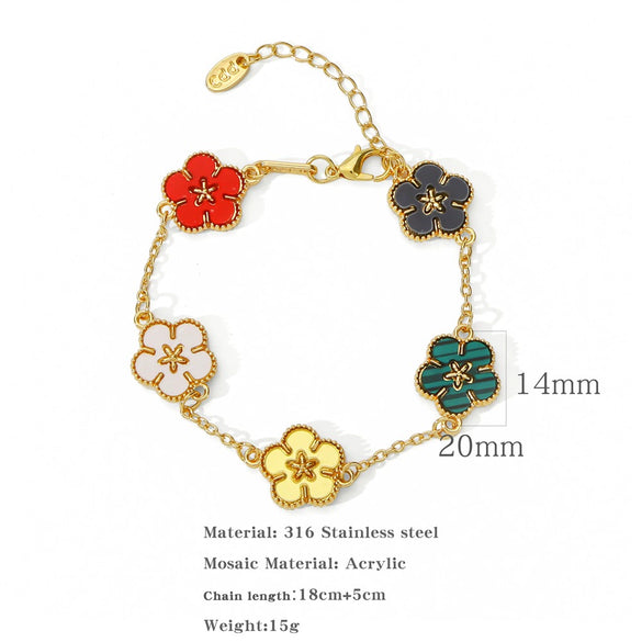 Alloy Women's Geometric Five Gold Flower Four Leaf Clover Electroplated Bracelet