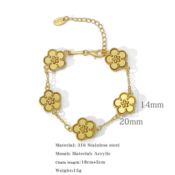 Alloy Women's Geometric Five Gold Flower Four Leaf Clover Electroplated Bracelet