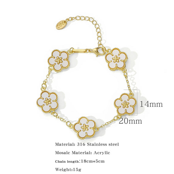 Alloy Women's Geometric Five Gold Flower Four Leaf Clover Electroplated Bracelet