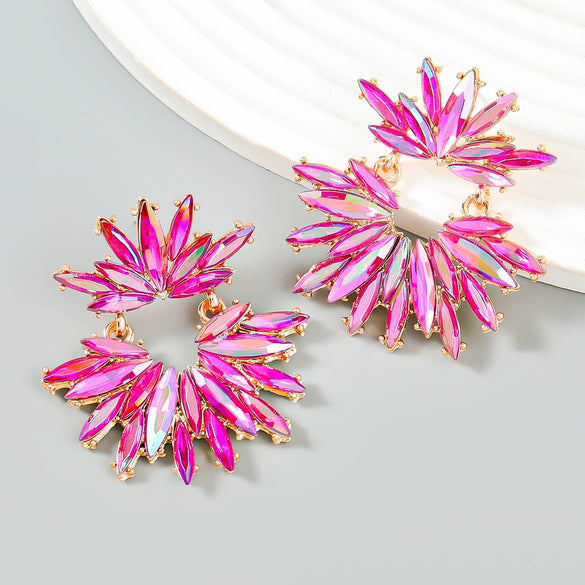 Alloy Women's Geometric Flower Diamond Earrings
