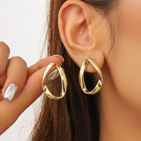 Alloy Women's Geometric Retro Pleated Brushed Texture Electroplated Earrings
